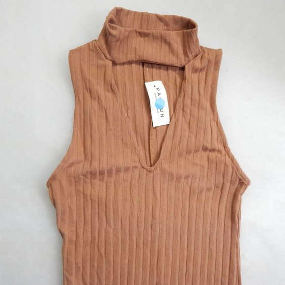 PacSun Womens Body Con Mock Turtleneck Midi Sleeveless Dress Tan Size M - Picture 3 of 9